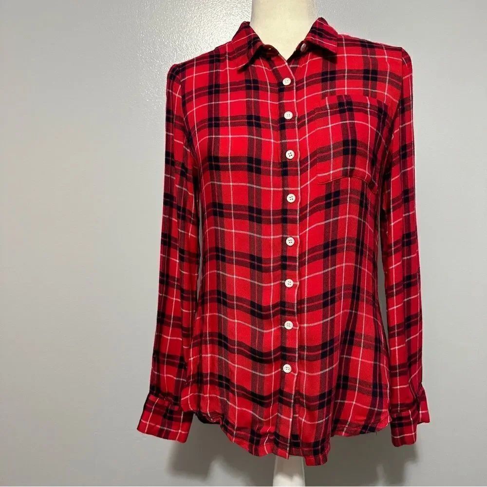 Marleylilly red-white-black plaid shirt w/a solid black back, never worn size S